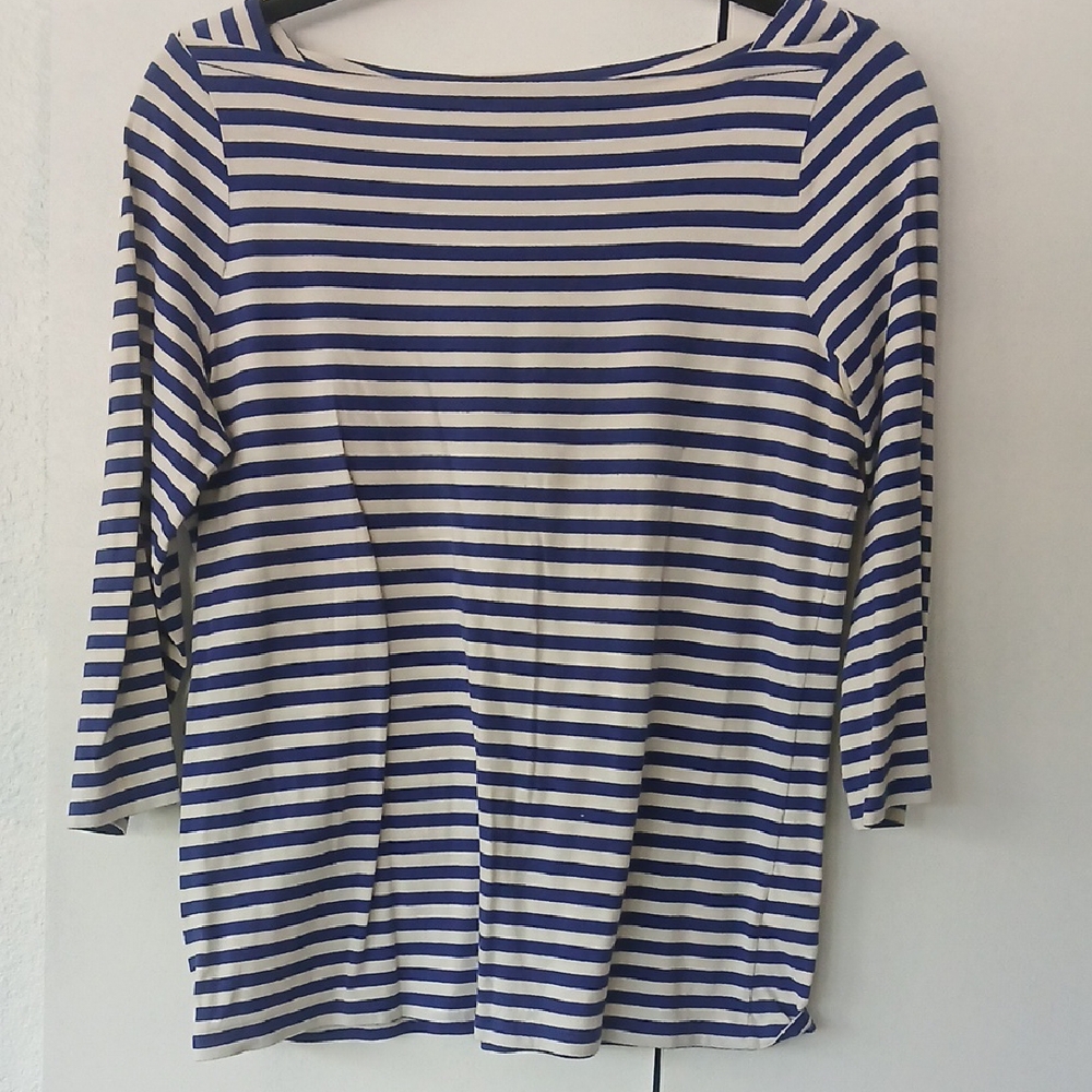 Talbots Blue and White Boxy Long Sleeve Top